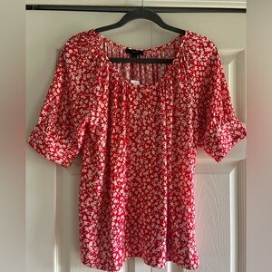 J.crew Blouse Women's Size XS Floral Red White 3/4 Sleeve round neck blouse NWT